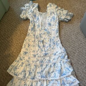 blue and white mini dress